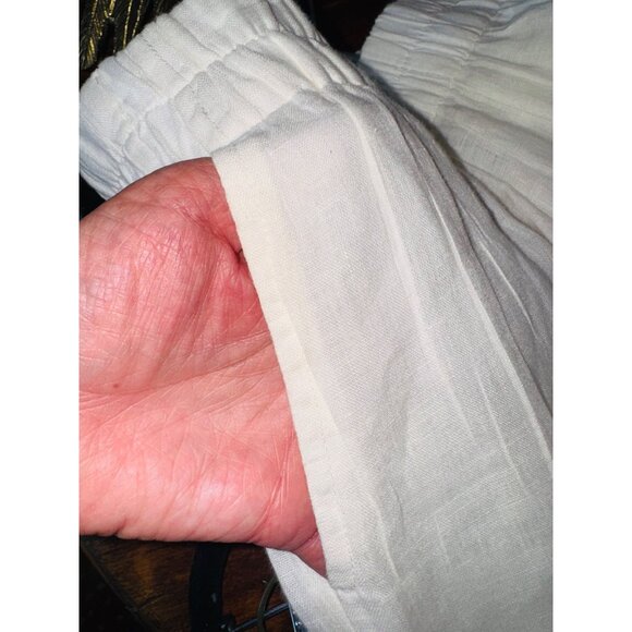 Flax White Cream Linen Jogger Casual Pants M Sustainable Lagenlook M Minimalist - Picture 4 of 5
